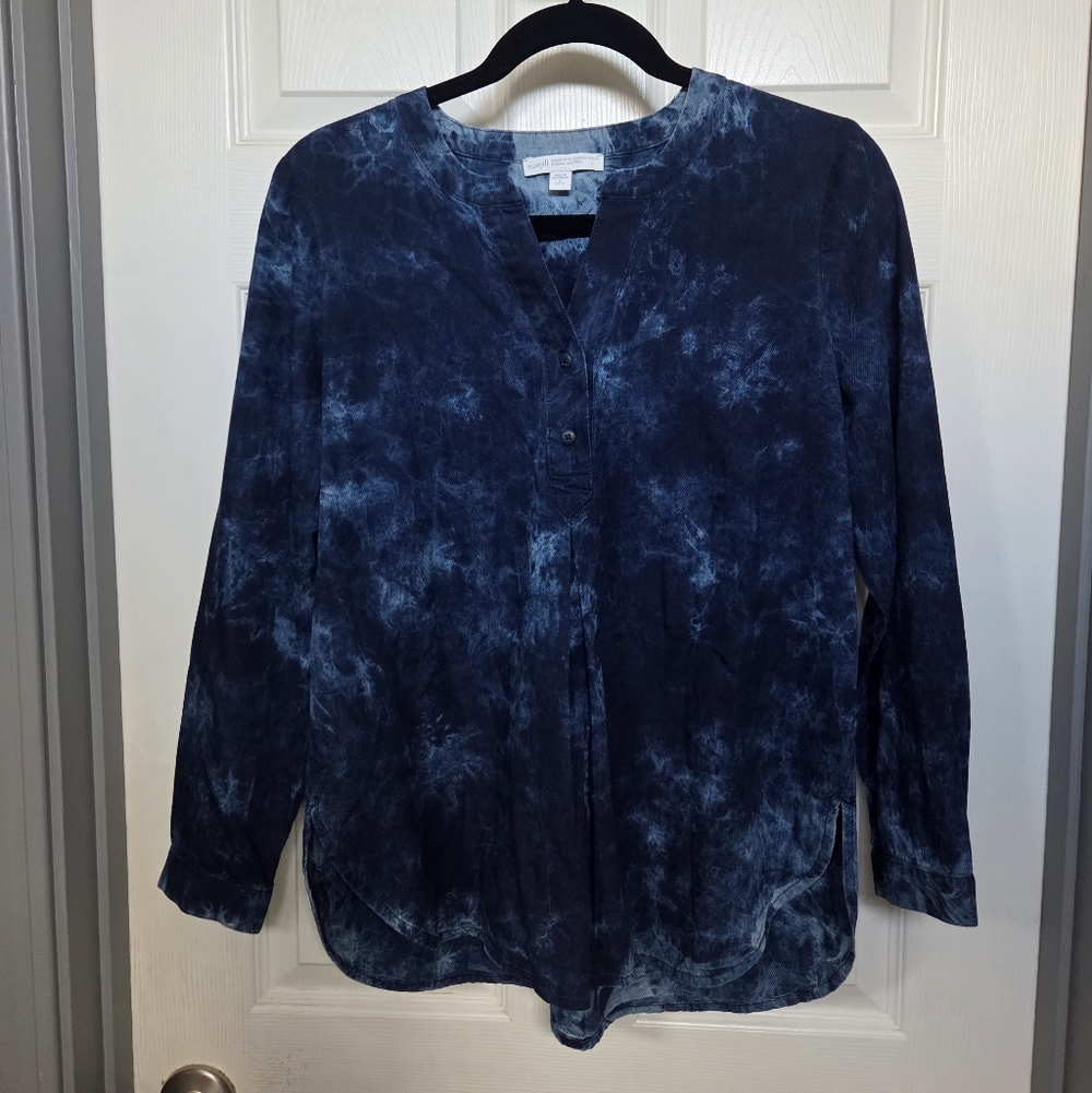 J. Jill Blue Tie-Dye Denim Organic Cotton Women's Western Boho Top Vacay Small P